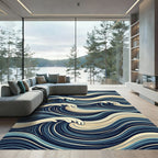 Deep Blue Swirling Wave Harmony Rug