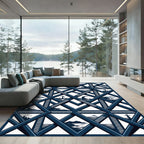 Navy Nautical Greek Key Geometric Grid Rug