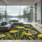 Golden Dandelion Garden on Midnight Blue Rug