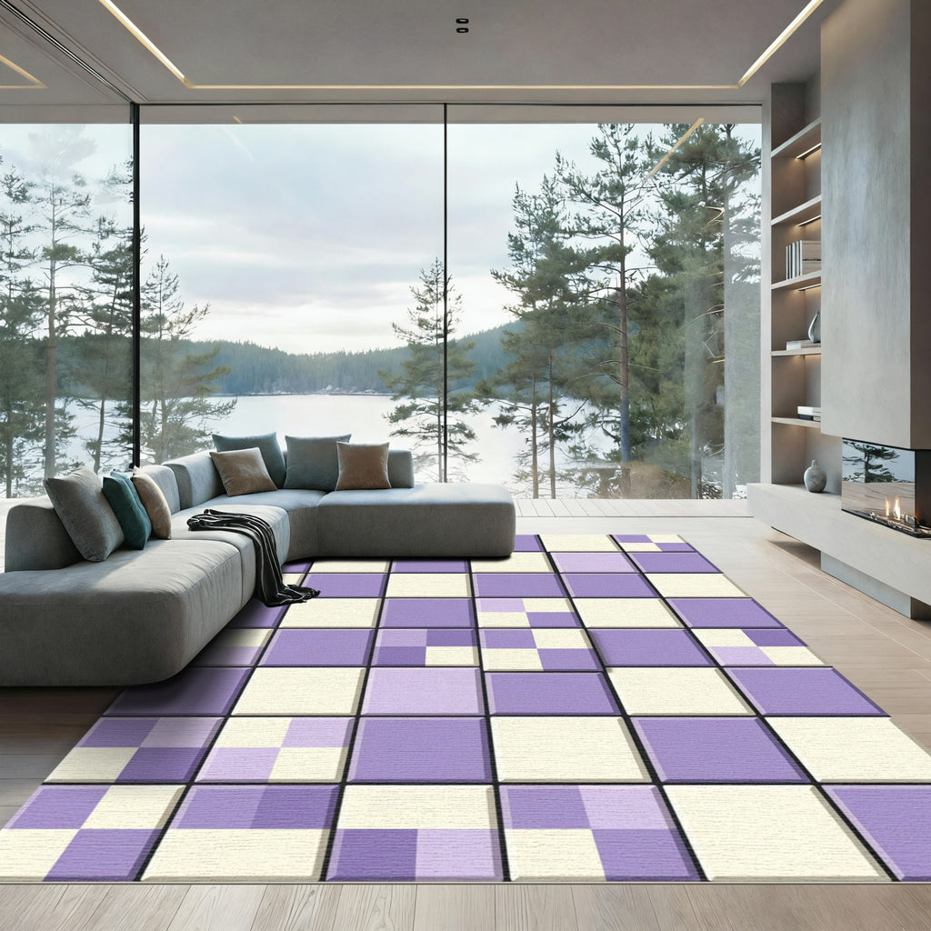 Lavender Cream Checkerboard Squares Rug