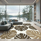 Earthy Brown Tropical Monstera Leaf Rug