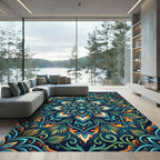 Teal and Amber Lotus Flower Medallion Rug