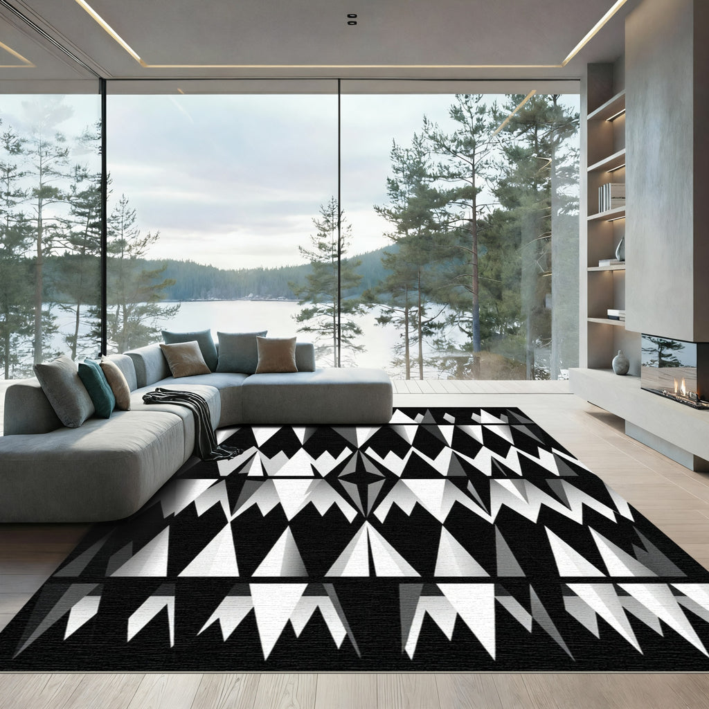 Bold Monochrome Geometric Spiked Abstract Rug