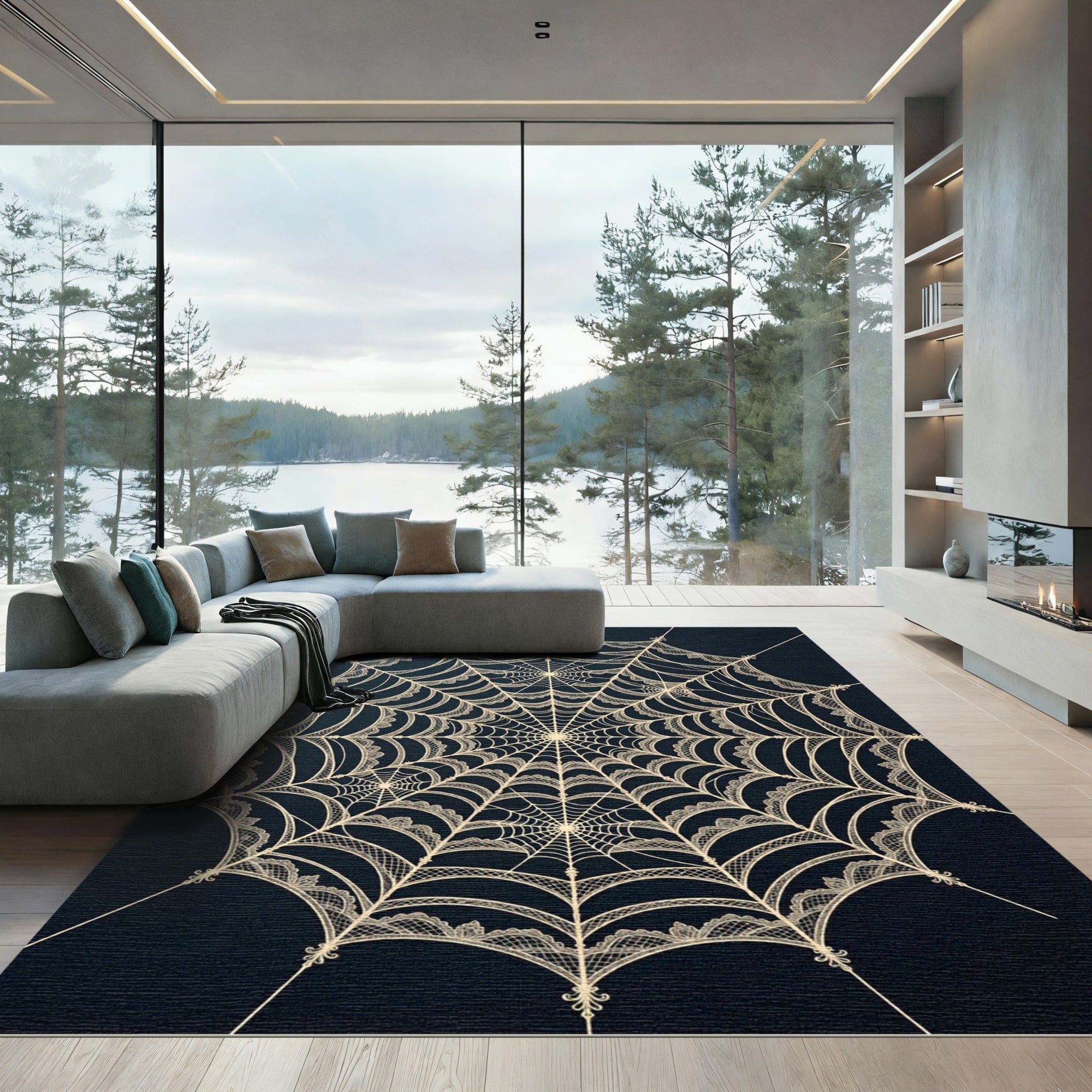 Cream Lace Spiderweb Radial Rug
