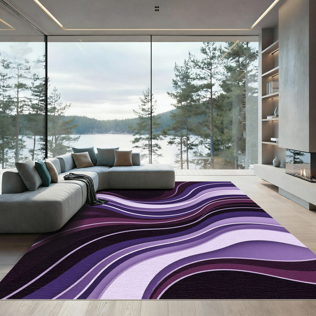 Ethereal Violet Wavy Abstract Layers Rug