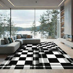 Modern Monochrome Checkered Geometric Block Grid Rug