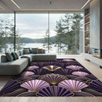 Plum Gold Art Deco Fan Shell Rug