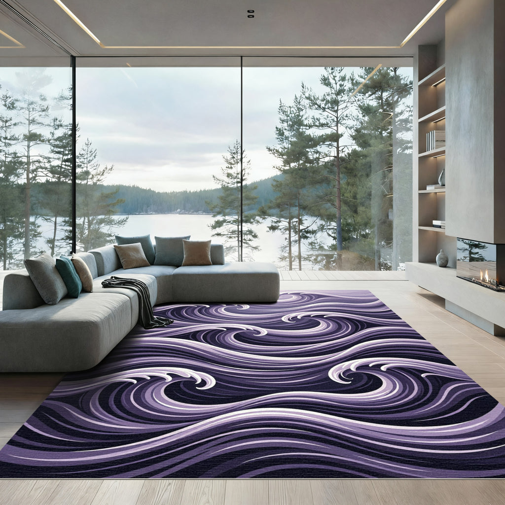 Deep Purple Dynamic Swirls Rug