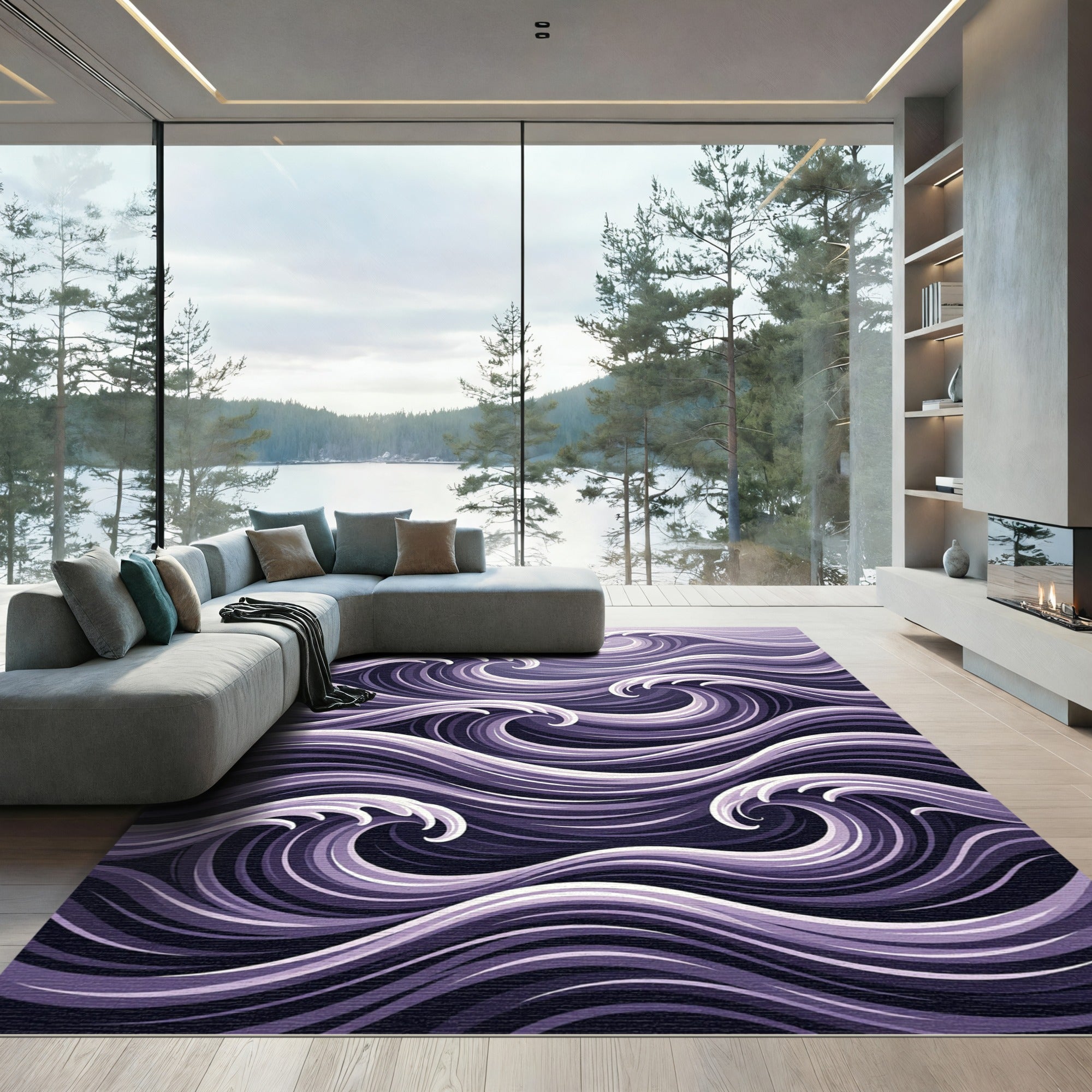 Deep Purple Dynamic Swirls Rug