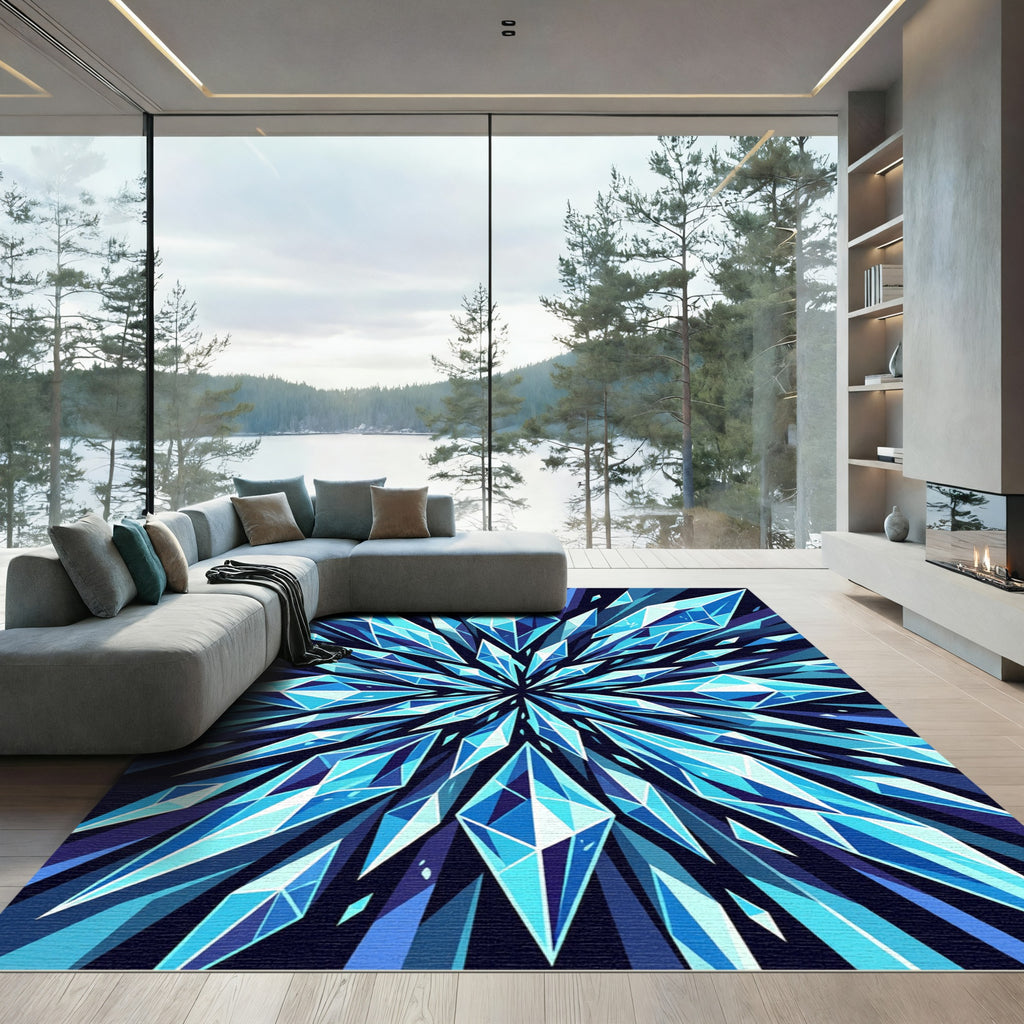 Radiant Blue Crystal Geometric Star Rug
