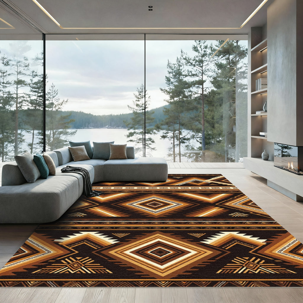 Earthy Geometric Aztec Diamond Rug