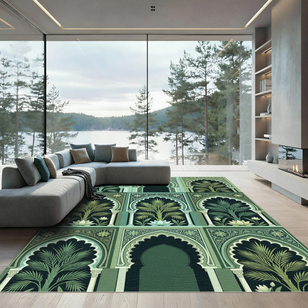 Emerald Archway Palm Botanical Scene Rug
