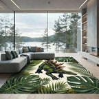 Lush Green Dinosaur Tropical Foliage Rug