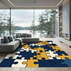Abstract Navy and Gold Puzzle Rug
