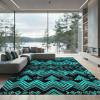 Cyan Neon Geometric Tribal Aztec Art Rug