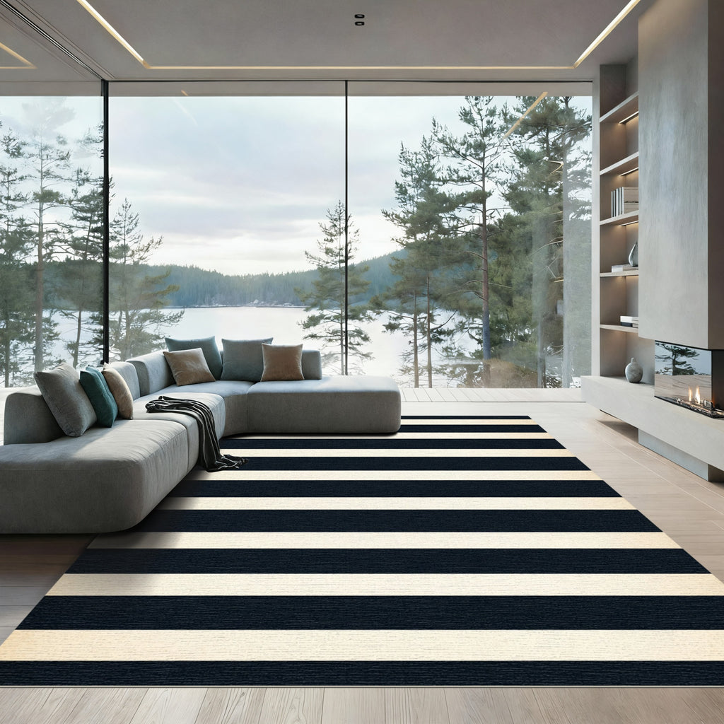 Classic Navy Cream Stripe Rug