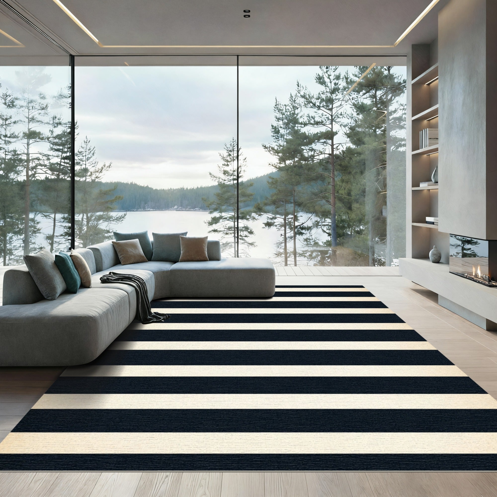 Classic Navy Cream Stripe Rug