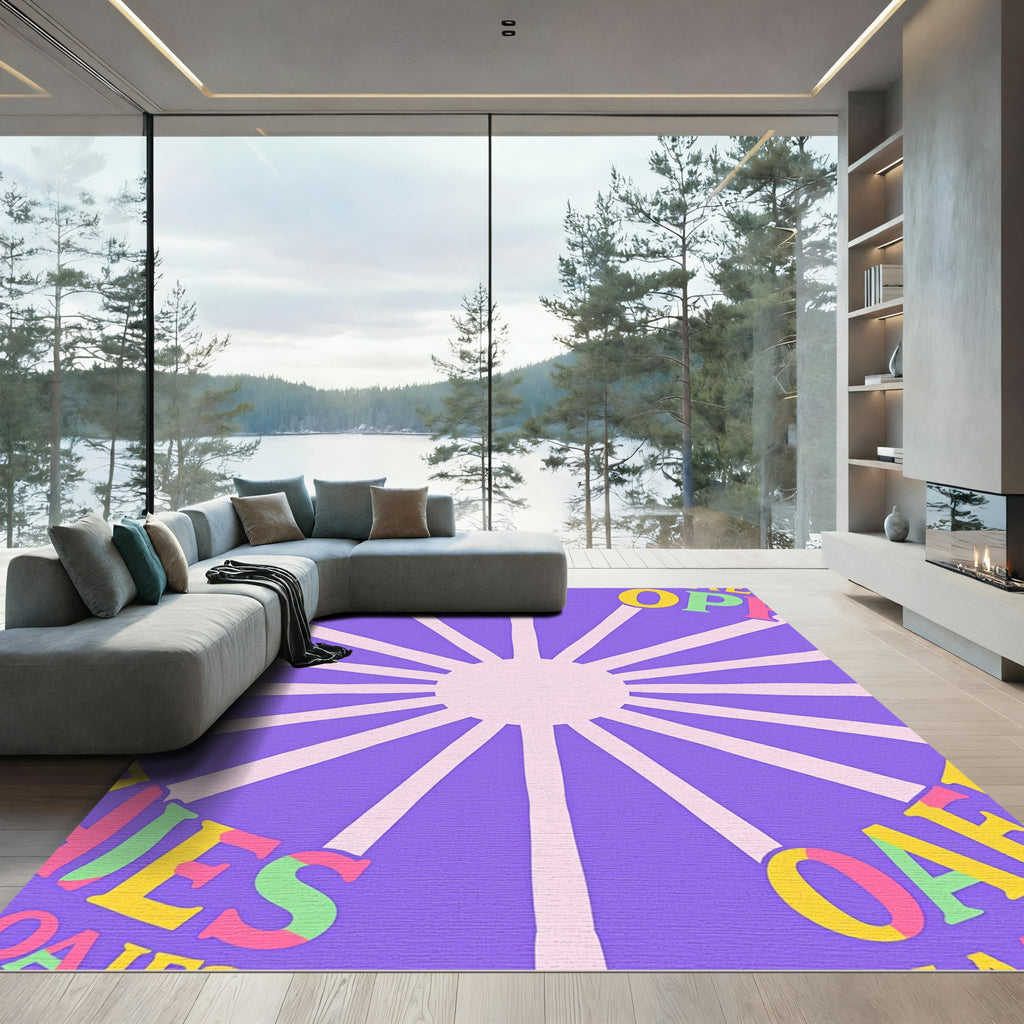 Purple Sun Rays Alphabet Rug