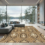 Golden Lantern Geometric Arabesque Scroll Rug