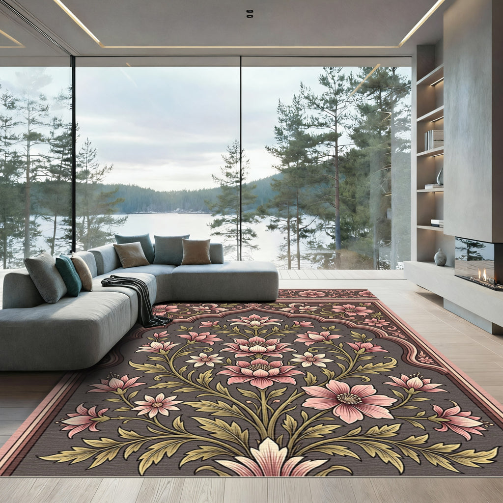 Antique Pink Floral Arch Garden Rug