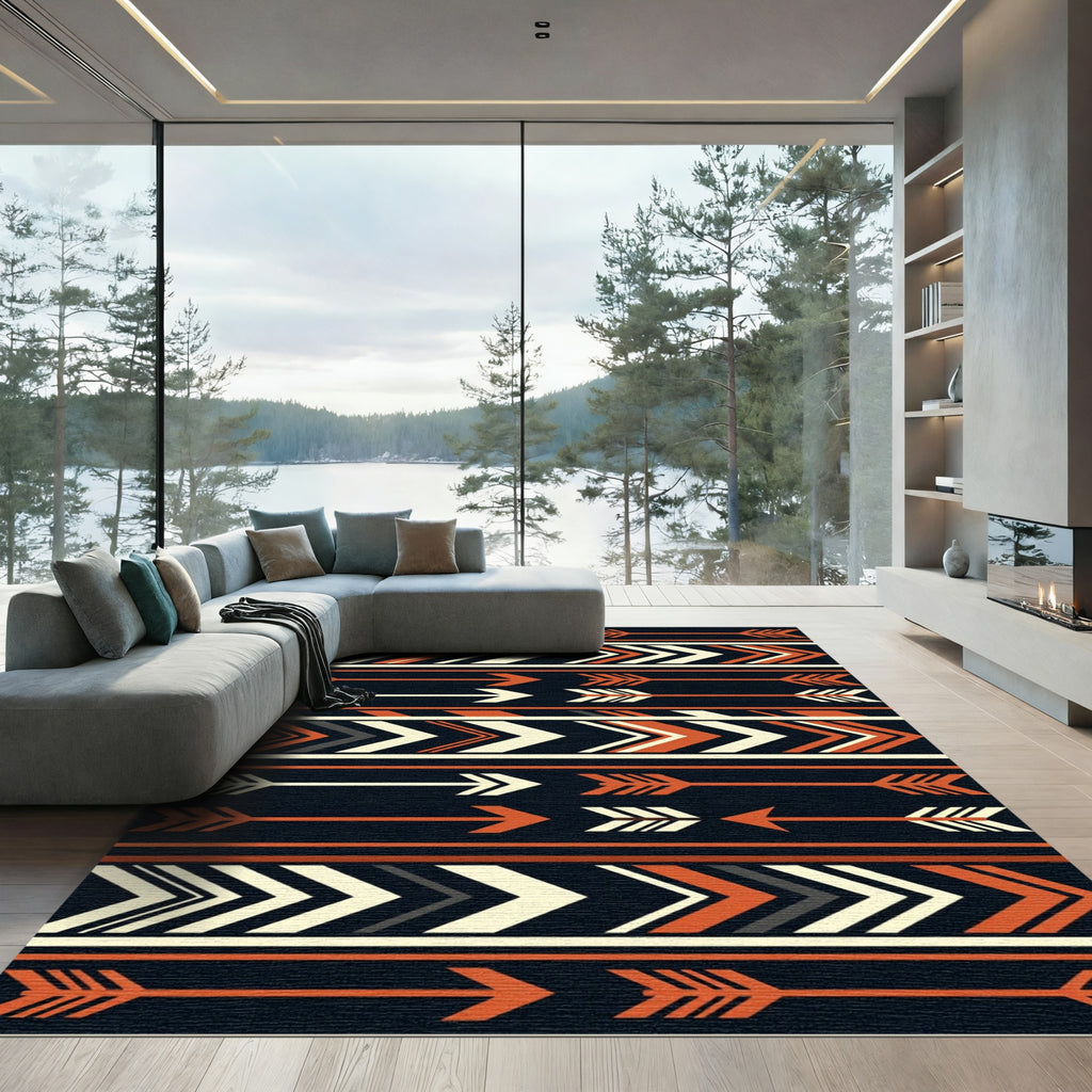 Bold Orange Arrow Tribal Stripes Rug