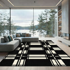 Modern Black and Beige Grid Tartan Rug