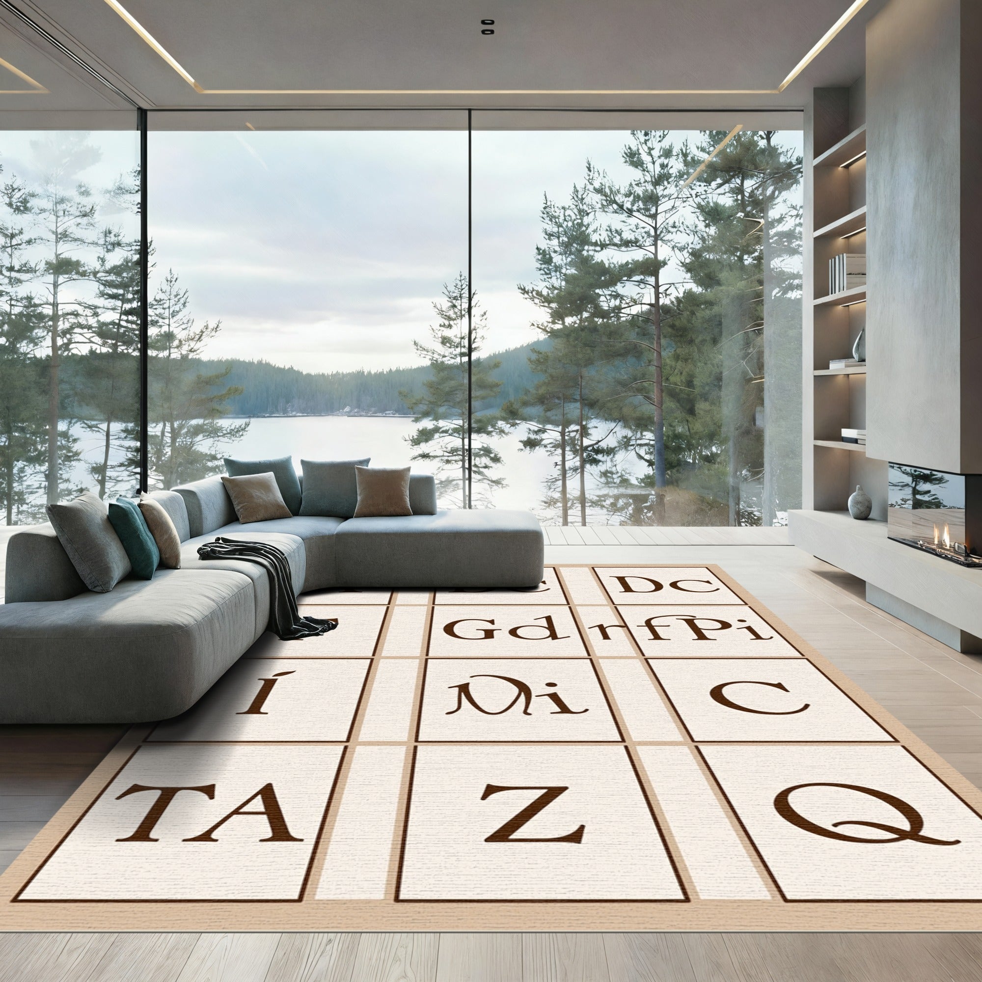 Alphabet Tiles Cream Brown Rug