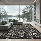 Intricate Charcoal Silver Filigree Medallion Rug