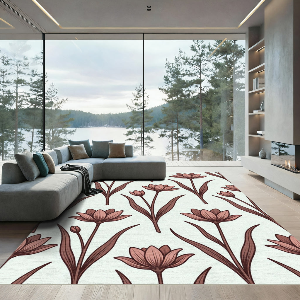 Muted Rose Floral Stem Art Rug