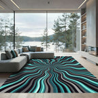 Teal and Gray Wavy Radial Burst Rug