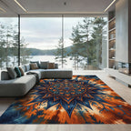 Vibrant Blue Orange Floral Mandala Rug