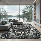 Elegant Monochrome Lotus Botanical Rug