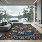 Ornate Navy Gold Starburst Medallion Rug