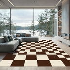 Modern Brown and Cream Irregular Checkered Rug