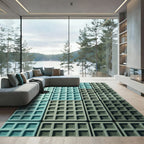 Modern Teal and Sage Grid Mosaic Rug