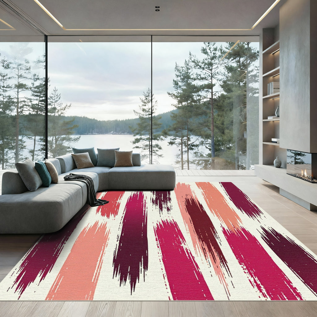 Crimson Pink Textured Brush Strokes Rug