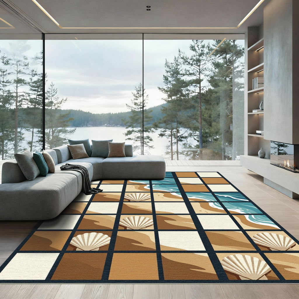 Coastal Beach Sand Seashell Quilt Rug