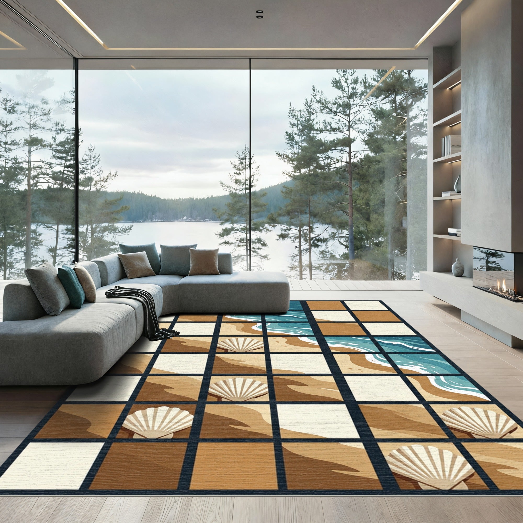 Coastal Beach Sand Seashell Quilt Rug