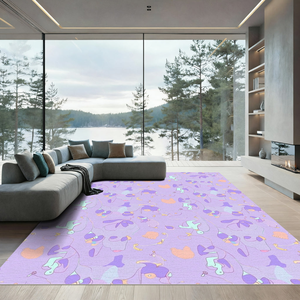 Pastel Lavender Abstract Botanical Branches Rug