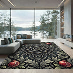 Dark Pomegranate Floral Bloom Medallion Rug