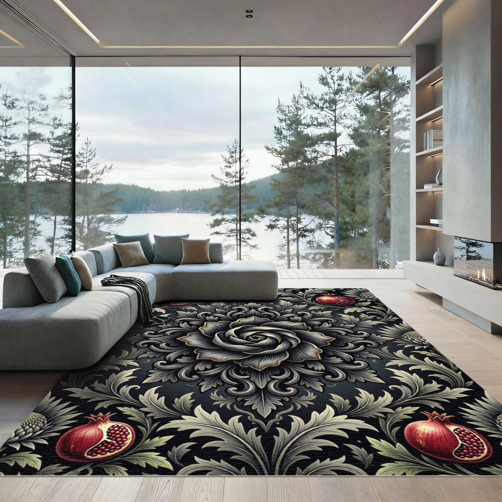 Dark Pomegranate Floral Bloom Medallion Rug