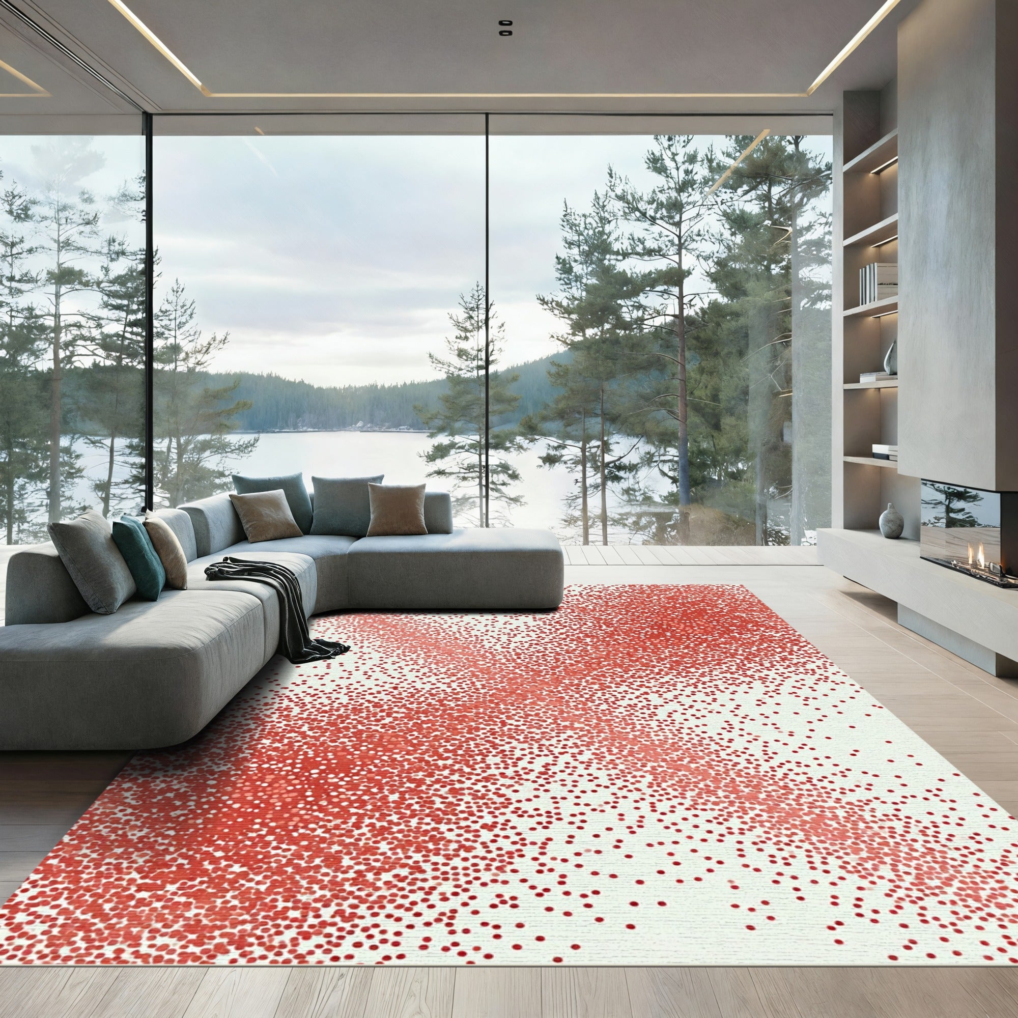Crimson Dot Explosion Abstract Rug