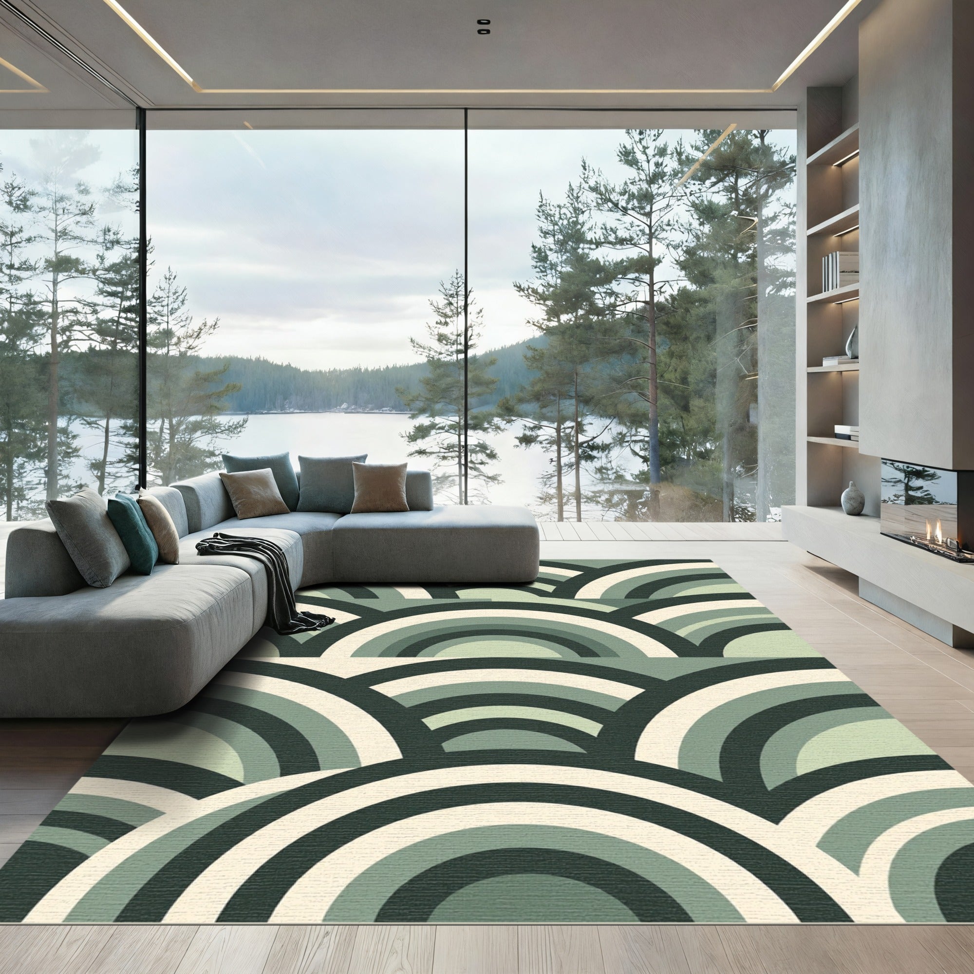 Sage Green Mid Century Arch Geometric Rug