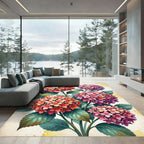 Vibrant Watercolor Hydrangea Floral Art Rug