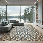 Elegant Gray White Damask Floral Scroll Rug