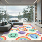 Cheerful Rainbow and Happy Face Composition Rug