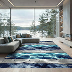Abstract Navy Blue Liquid Marble Stripe Rug