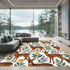 Charming Fawn Woodland Floral Meadow Rug
