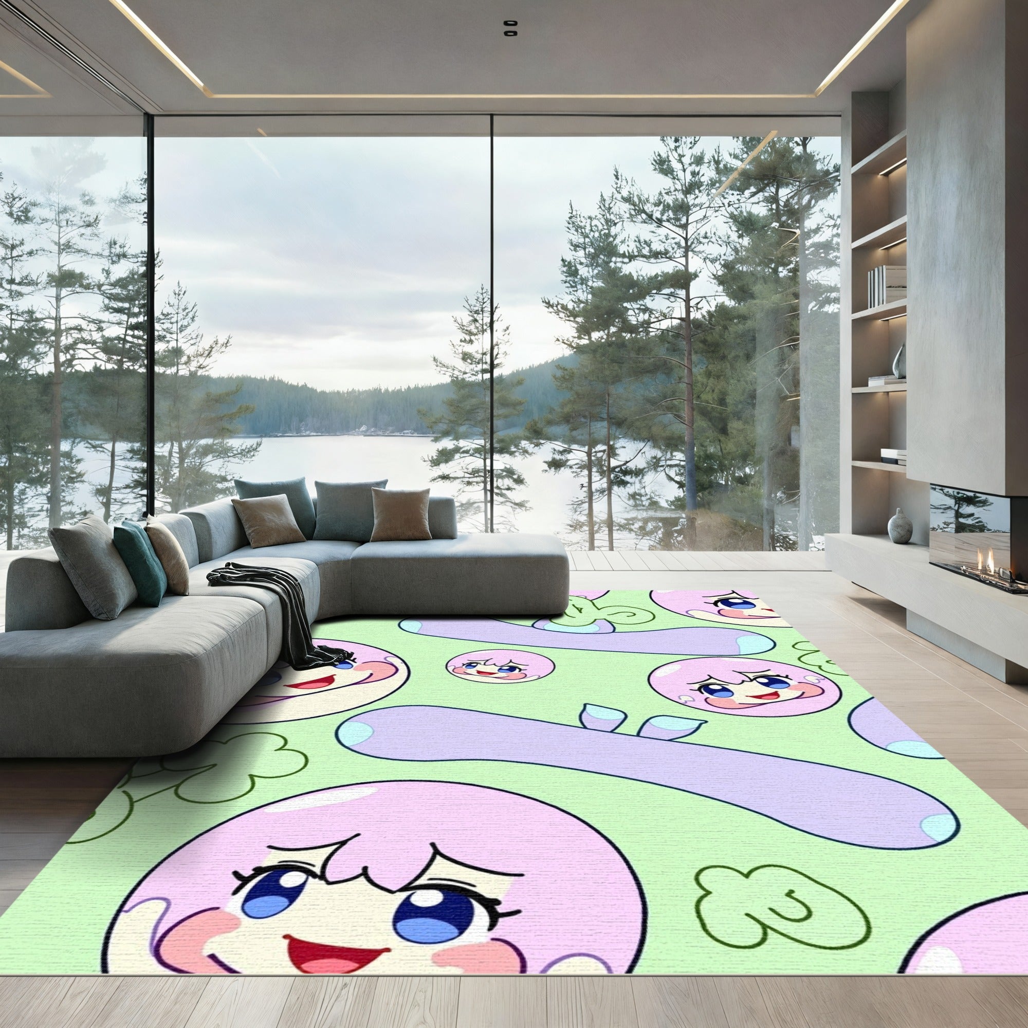 Kawaii Pastel Pink Cute Character Collection Rug