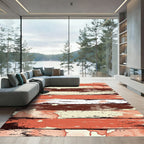 Coral Red Distressed Wood Stripes Rug